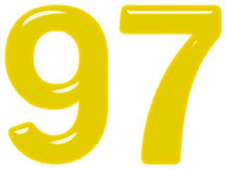 Numeral 97, ninety seven, isolated on white background, 3d render