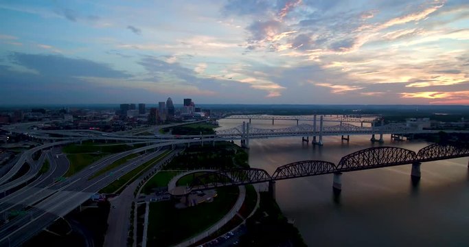 Forward decent into Louisville at sunset