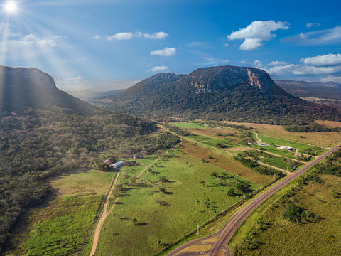 Aerial view of Cerro Paraguari. These Mountains are one of most iconic landmarks in Paraguay.