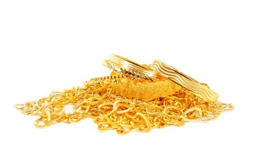 Pile of gold chains and bracelets
