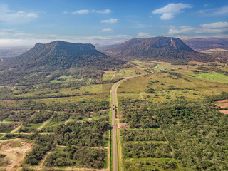 Aerial view of Cerro Paraguari. These Mountains are one of most iconic landmarks in Paraguay.