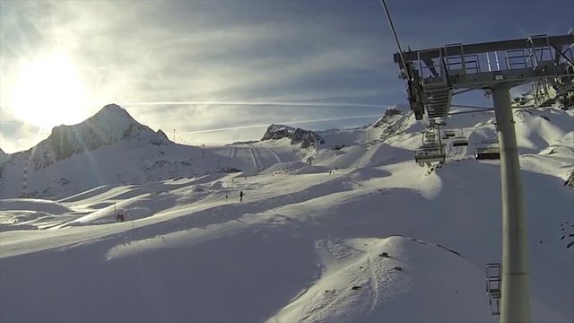 Beautiful view of the ski resort in Austria from the ski lift.