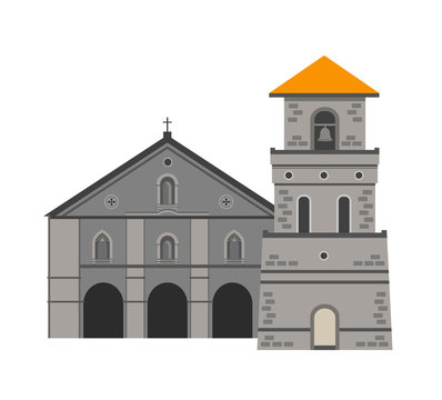 Baclayon Church, Bohol, Philippines. Vector flat illustration isolated on white background.