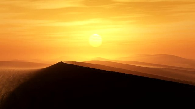 flight over a sand desert sunset