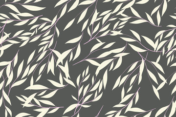 Eucalyptus Vector. Colorful Seamless Pattern with Vector Leaves, Branches and Floral Elements. Elegant Background for Wedding Design, Fabric, Textile, Dress. Eucalyptus Vector in Pastel Color Design.