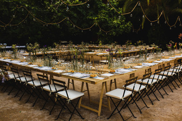 Retro empty vintage style wooden chairs for events and weddings