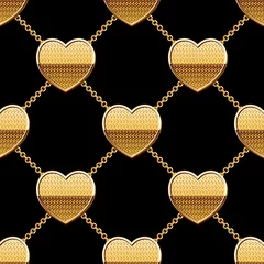 Fototapete Glamour Nahtloses Muster mit goldenen Ketten und Anhängern auf schwarzem Hintergrund. Vektorillustration