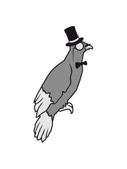 sir herr reich gentlemen zylinder monokel hut brille süß niedlich comic cartoon gesicht rabe sitzend adler falke taube vogel fliegen clipart