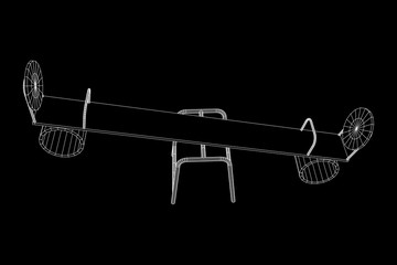 Swing on the playground vector. Seesaw or wooden balance scale. Wireframe low poly mesh vector illustration