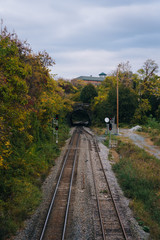 Fototapeta na wymiar Railroad tracks in Remington, Baltimore, Maryland
