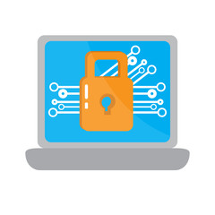 Lockpad with a network on a laptop. Cyber Security