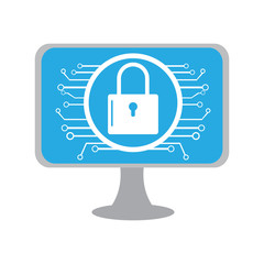 Lockpad with a network on a laptop. Cyber Security