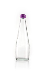 transparent bottle with pink lid isolated white.