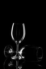 transparent wine glass on the black