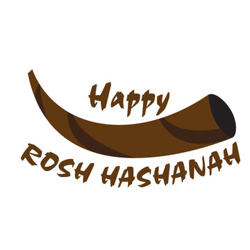 Isolated shofar icon with text. Rosh Hashanah