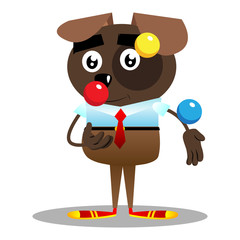 Cartoon illustrated vector business brown dog juggler.