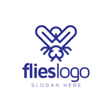 Flies line art logo vector template