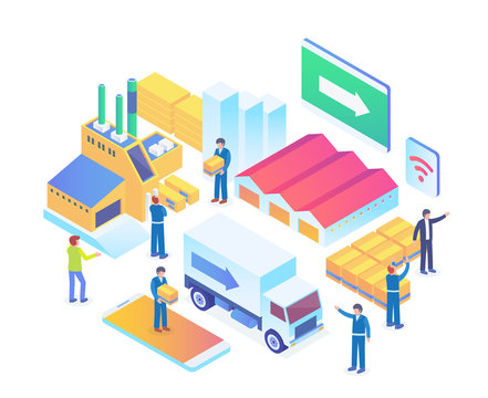 Modern Isometric Smart Logistic Illustration in White Isolated Background