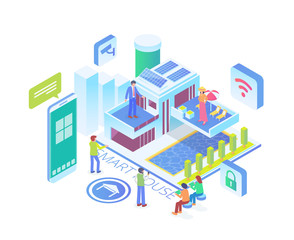 Modern Isometric Smart House Internet Of Things Integration Technology Illustration in White Isolated Background
