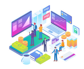 Fototapeta premium Modern Isometric Online Stock Market Illustration in White Isolated Background