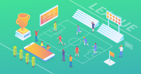 Modern Ultra HD World Soccer Championship Isometric Technology Background Wallpaper Concept