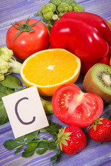 Ripe fruits and vegetables as sources vitamin C, dietary fiber and minerals, strengthening immunity concept