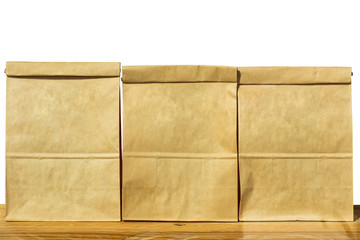 Brown textured paper bag set isolated on white background
