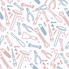 Line art Tools seamless pattern. Hipster graphic.