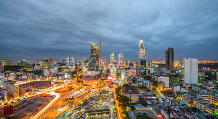 Beautiful sunset of Ho Chi Minh city skyline - Administrative and Financial district