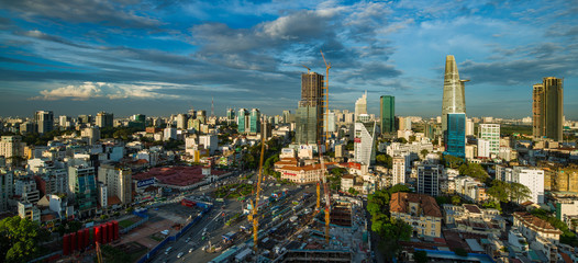 Beautiful sunset of Ho Chi Minh city skyline - Administrative and Financial district