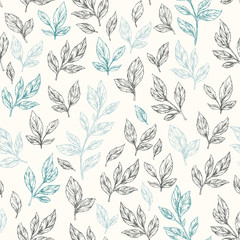 Hand drawn leaf seamless pattern.