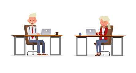 Set of Businessman and Businesswoman character vector design. Presentation in various action with emotions and working. no85