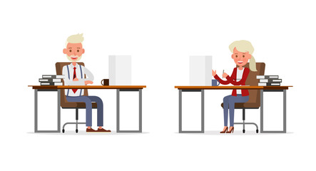 Set of Businessman and Businesswoman character vector design. Presentation in various action with emotions and working. no86