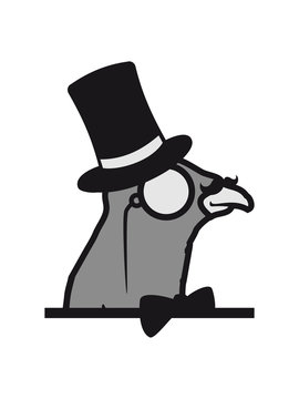 kopf sir herr reich gentlemen zylinder monokel hut brille s&uuml;&szlig; niedlich comic cartoon gesicht rabe sitzend adler falke taube vogel fliegen clipart