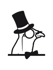 kopf sir herr reich gentlemen zylinder monokel hut brille süß niedlich comic cartoon gesicht rabe sitzend adler falke taube vogel fliegen clipart