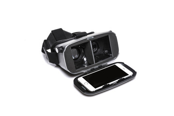 vr glasses with smartphone isolated white