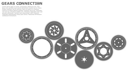 Flat style icons vector illustration. Gears connection background.