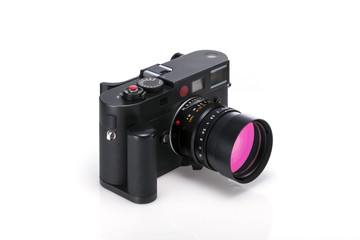 vintage rf camera front side isolated white.