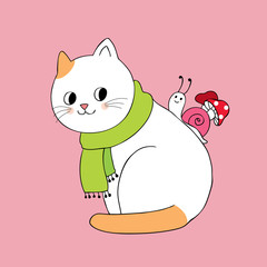 Cartoon cute Autumn cat and snail vector.