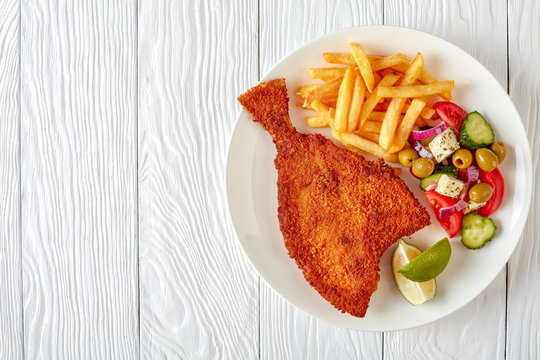 Fried Flounder With Potato And Salad