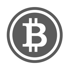 Bitcoin sign icon for digital money. Crypto currency symbol and coin image for using in web projects or mobile applications. Blockchain based secure cryptocurrency. Gray isolated vector illustration.