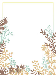 Obraz premium Herbal twigs and branches border vector invitation card.