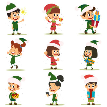 Set of elves kids cartoon character.