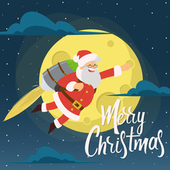 Naklejka premium Santa Claus is flying on jetpacks