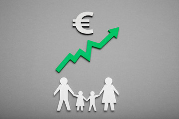 Family bank deposit, currency growth. Euro cash concept.
