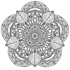Black and white mandala vector isolated on white. Vector hand drawn circular decorative element.