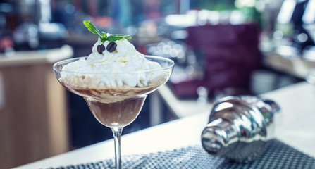 Ice coffee from the whipped cream on the bar