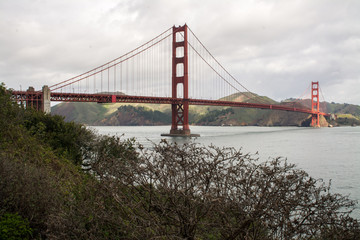 Fototapeta na wymiar Panorama of suspension bridge above channel