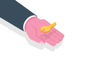Hand give Key. Real estate isometric concept. Vector illustration.