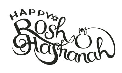 Happy Rosh Hashanah hand drawn lettering vector illustration.